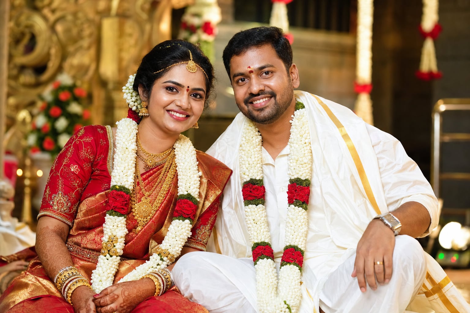Smart Couple happy married couple in traditional wedding attire